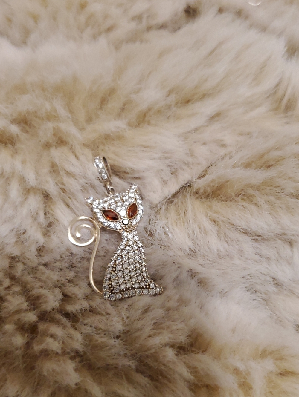 Silver Crystal Cat Pendant  - Sparkling Cat Charm